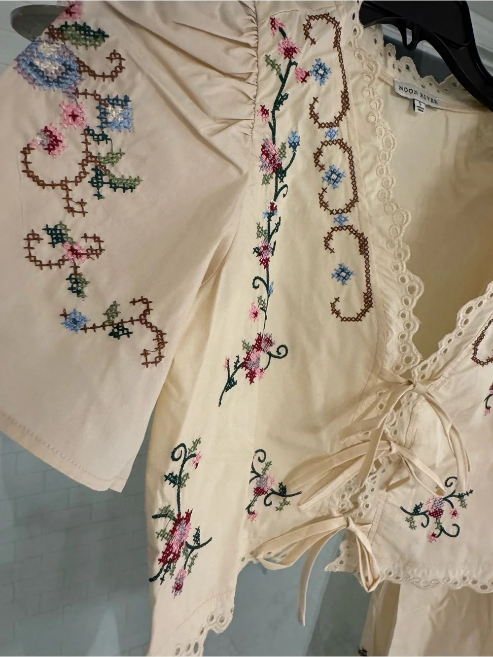 Moon River Ivory Eyelet Cross Stitch Midi Skirt & Top Two piece set womens small - Picture 3 of 7